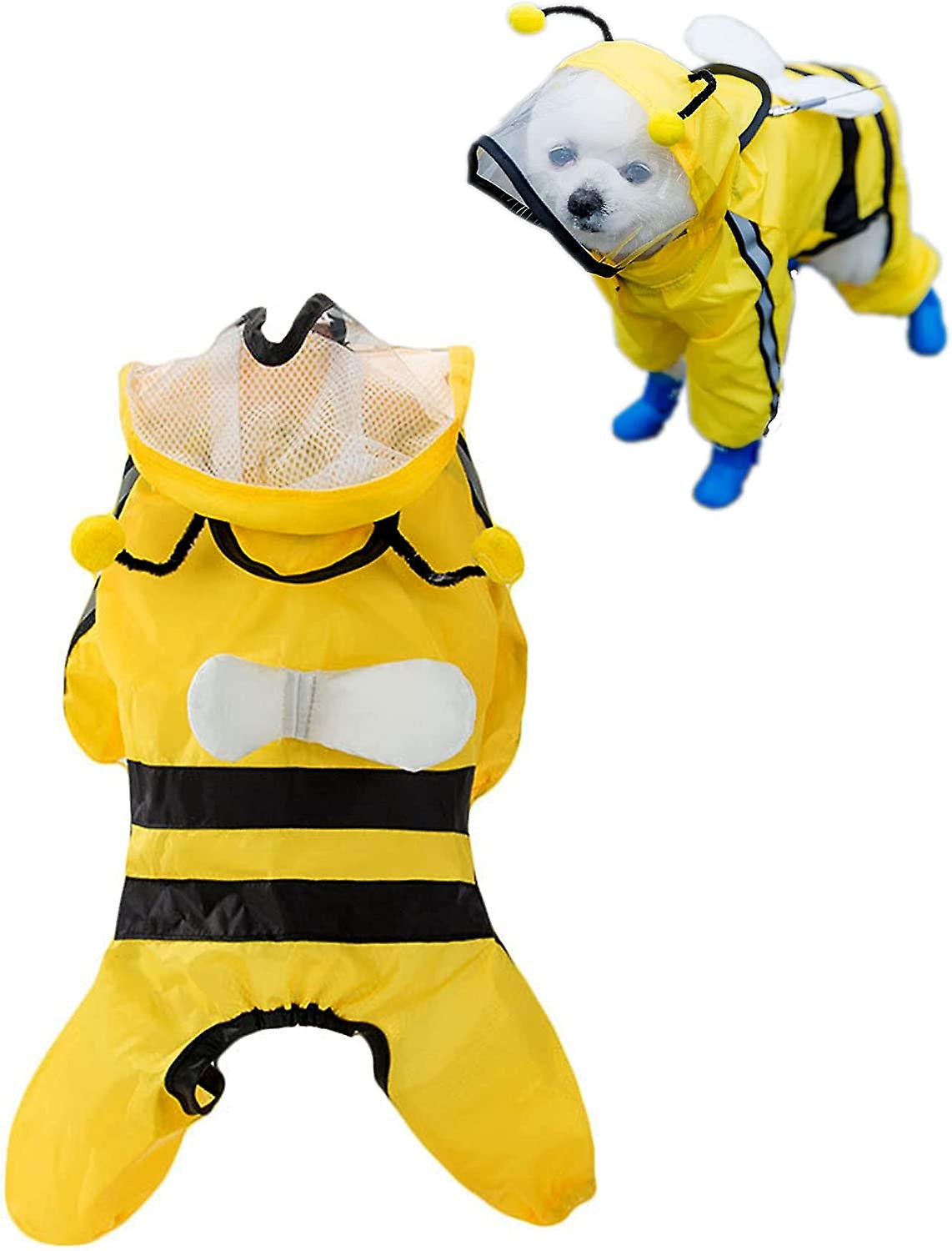 Dog Rain Coat, Cute Bee Shape, Waterproof, Soft and Breathable, with Hooded Poncho L