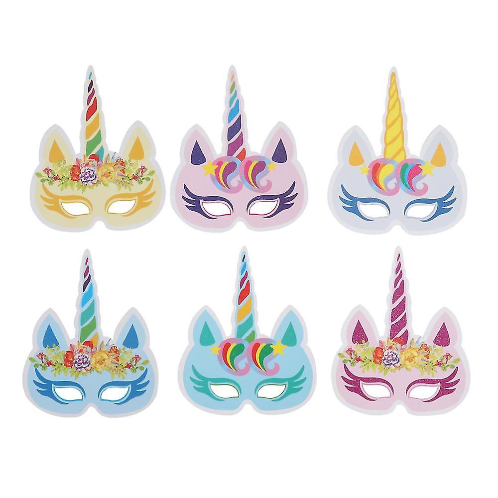 6PCS حفلة عيد ميلاد الملونة يونيكورن قناع حزب لوازم الديكور للأطفال والكبار (6 أنماط)
