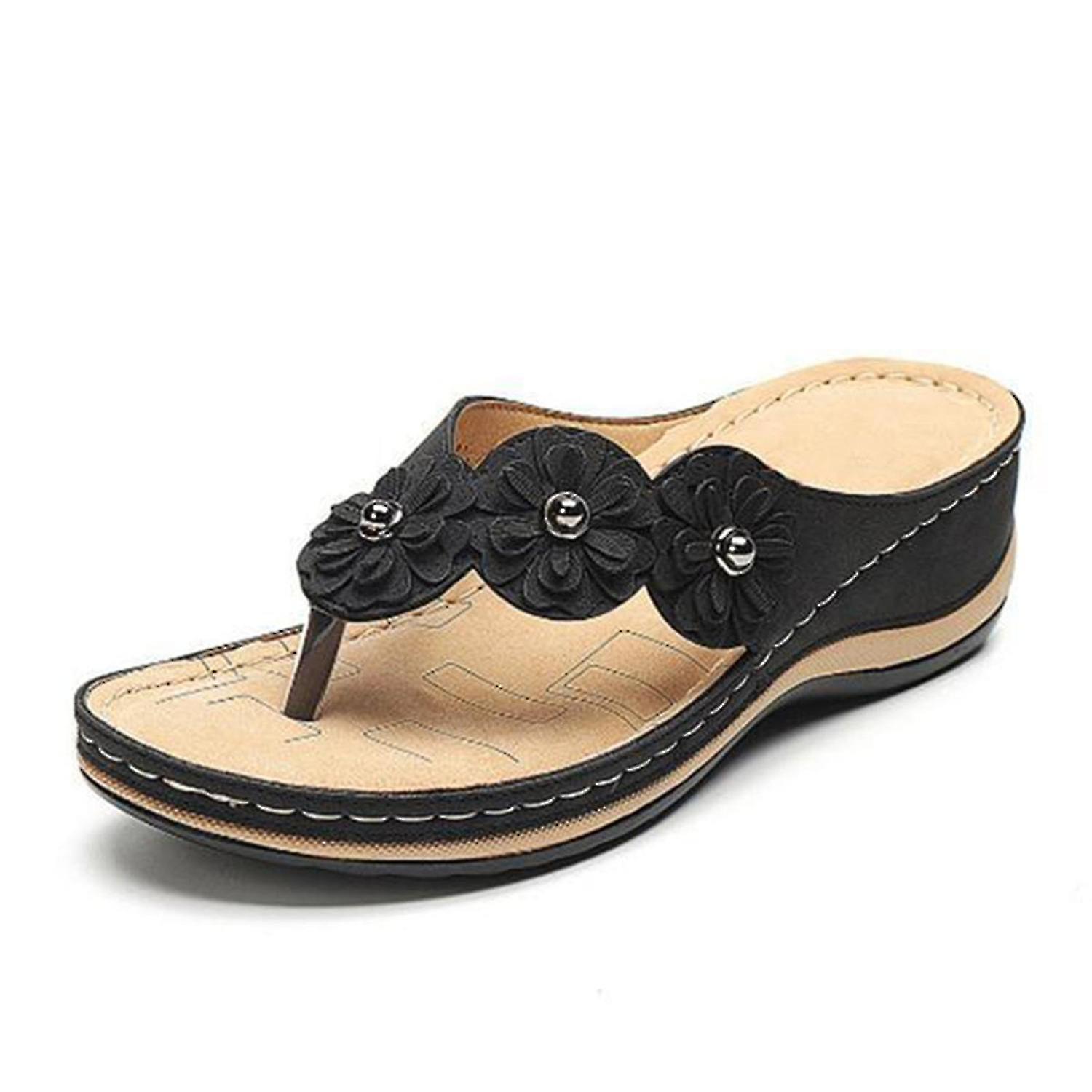Flower Clip Toe Beach Sandals Rubber Sole Women"s Flip Flops Outdoor Slippers