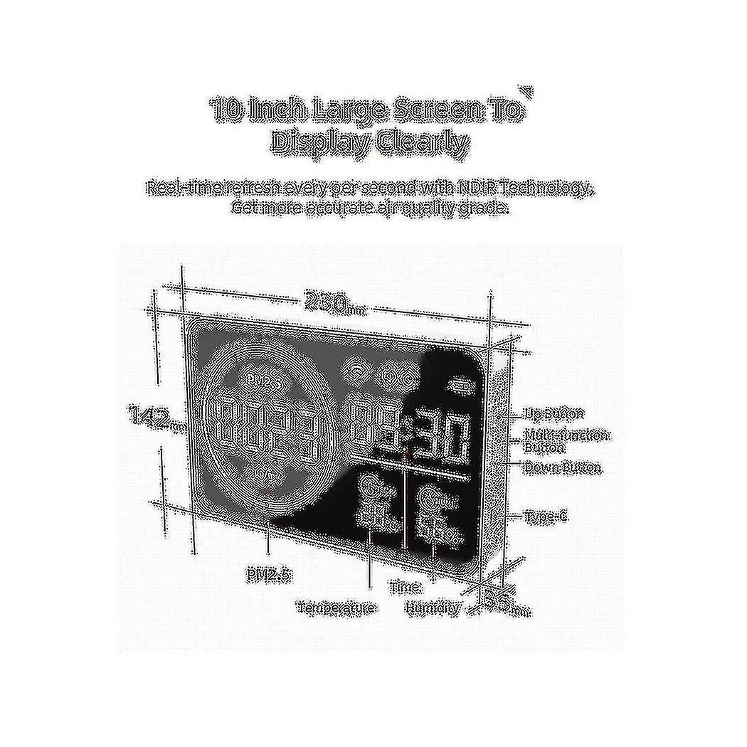 4 In 1 Pm2.5/temperature/humidity/time Display Air Quality Monitor 10 Inch Led Screen Full Display