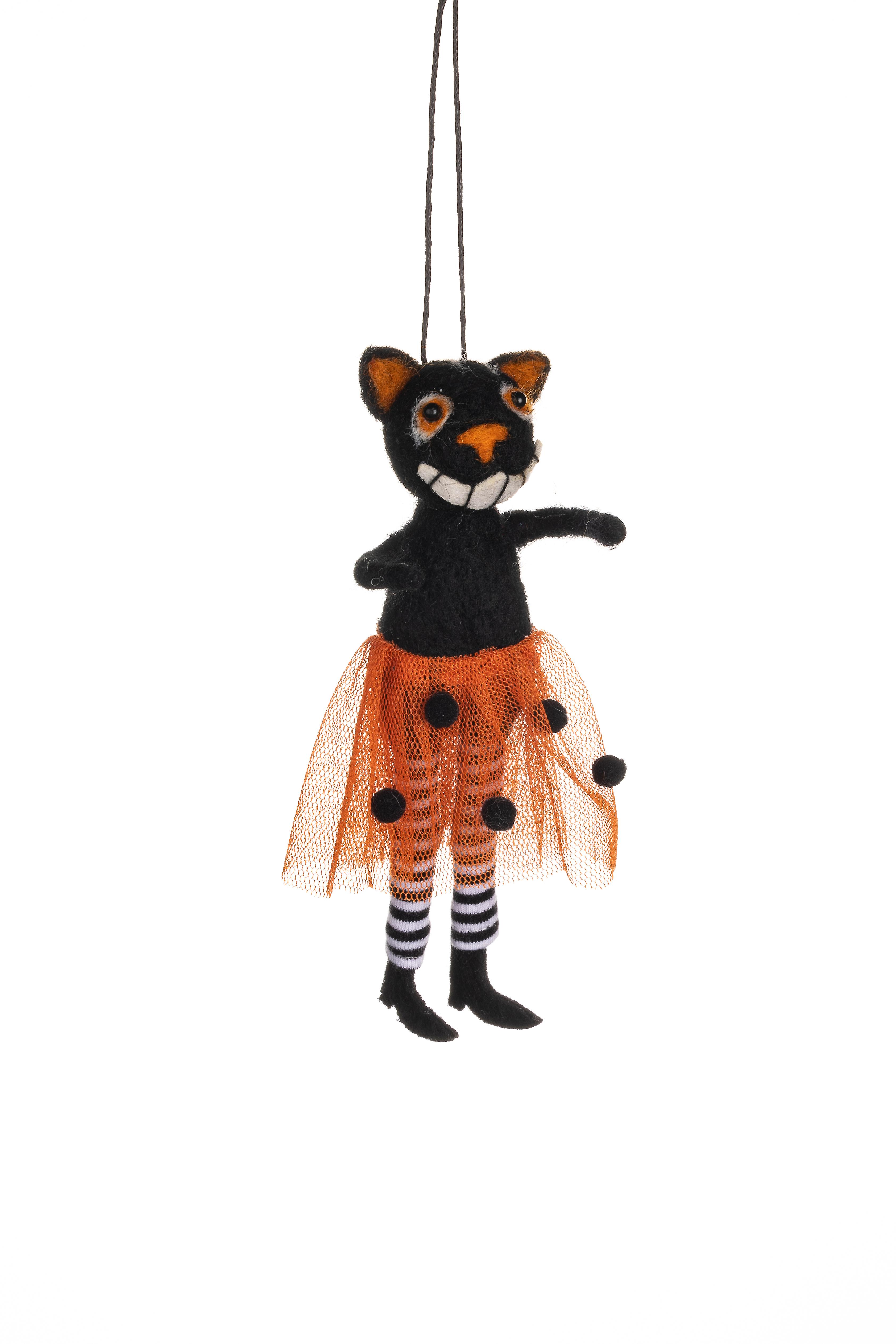 Shoeless Joe Felt Smiling Cat in Tutu Halloween Decoration
