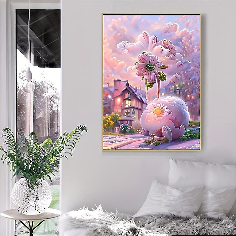 1pc 5d diy מלאכותי עגול מלא יהלומים ציור סט למבוגרים מתחילים פרחים ללא מסגרת יהלומים דפוס יהלומים אמנות לקישוט קיר הבית ומתנה 