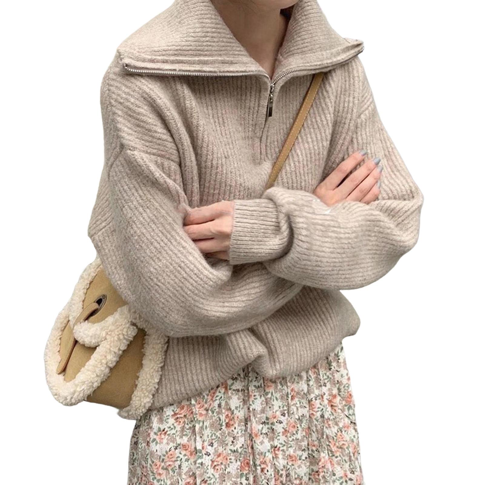 Damen Langarmpullover Loose Fit Herbst Quarter Zip Pullover Pullover