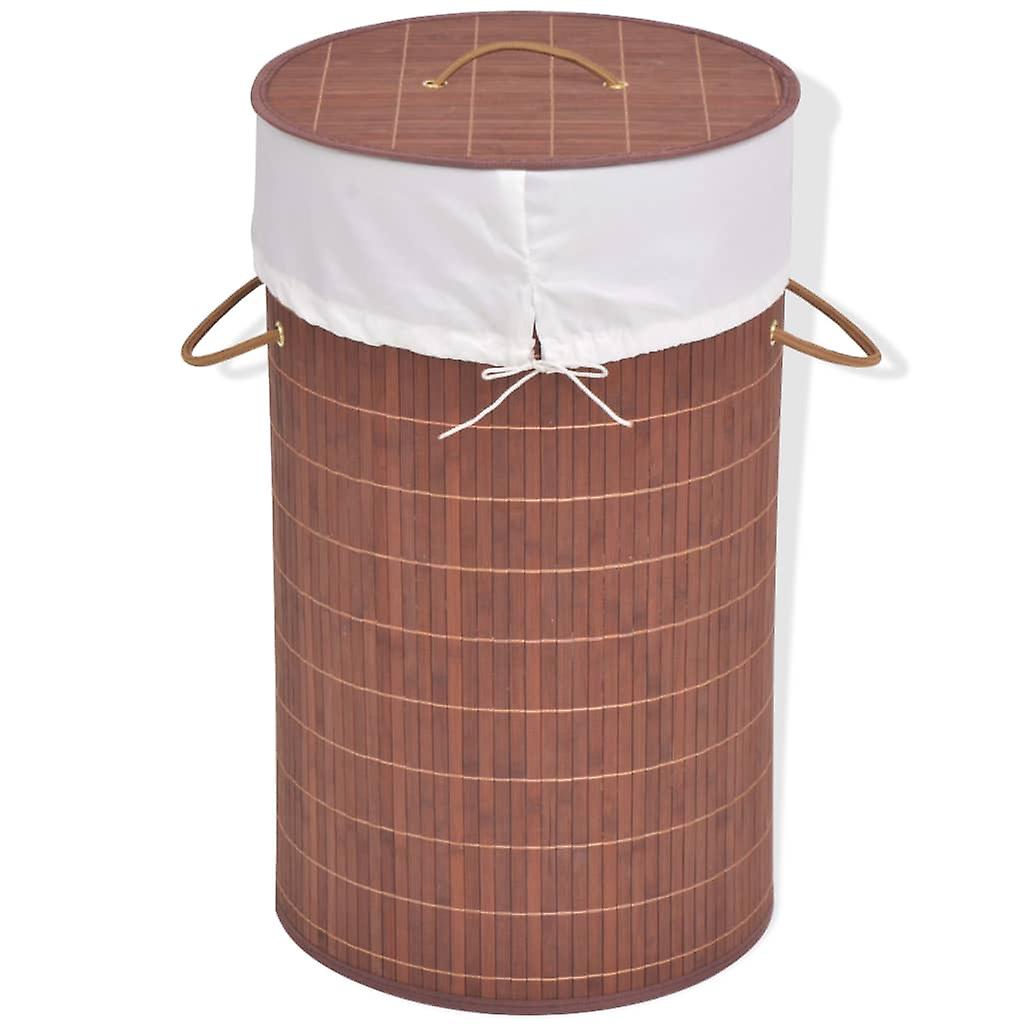 Bamboo Laundry Basket Round Brown