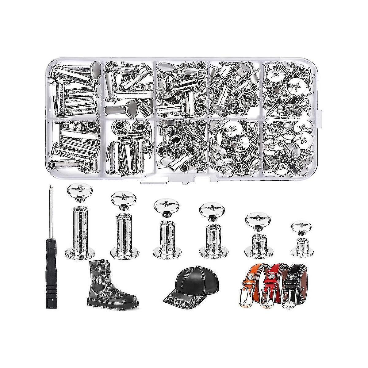 150sets Chicago Screws Assorted Kit,6 Sizes Round Flat Head Leather Rivets Chicago Binding Screws F