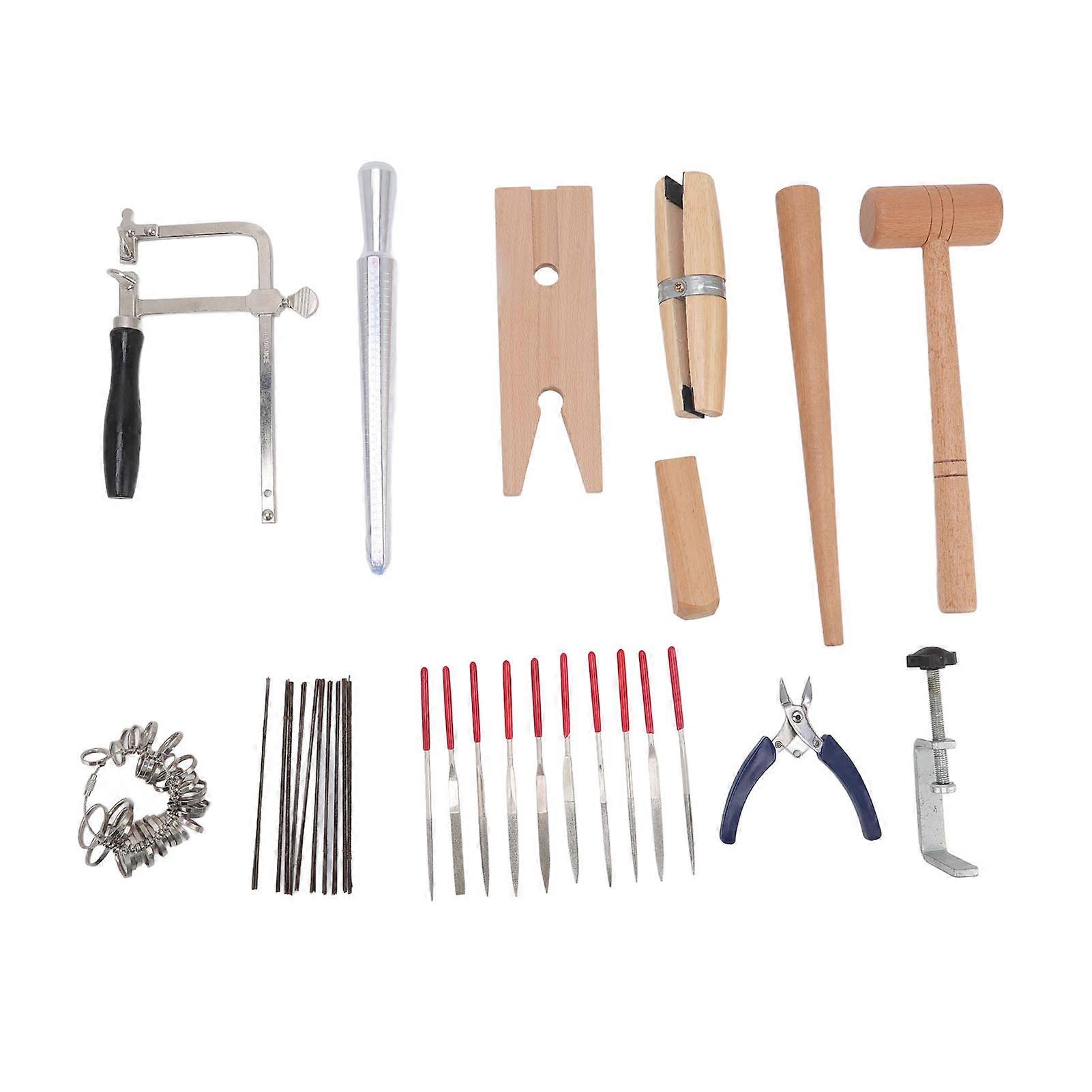 مجموعة أدوات صنع المجوهرات الكاملة - تتضمن منشار صائغ ، مغزل دائري ، قواطع أسلاك ، ملف إبرة للتميز في صياغة