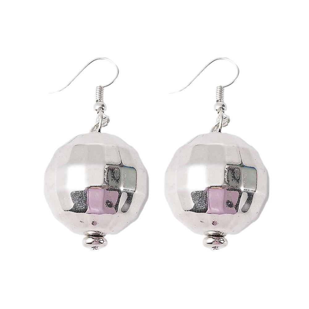 Shiny Disco Ball Dangle øredobber smykker Retro Round Drop Silver Color