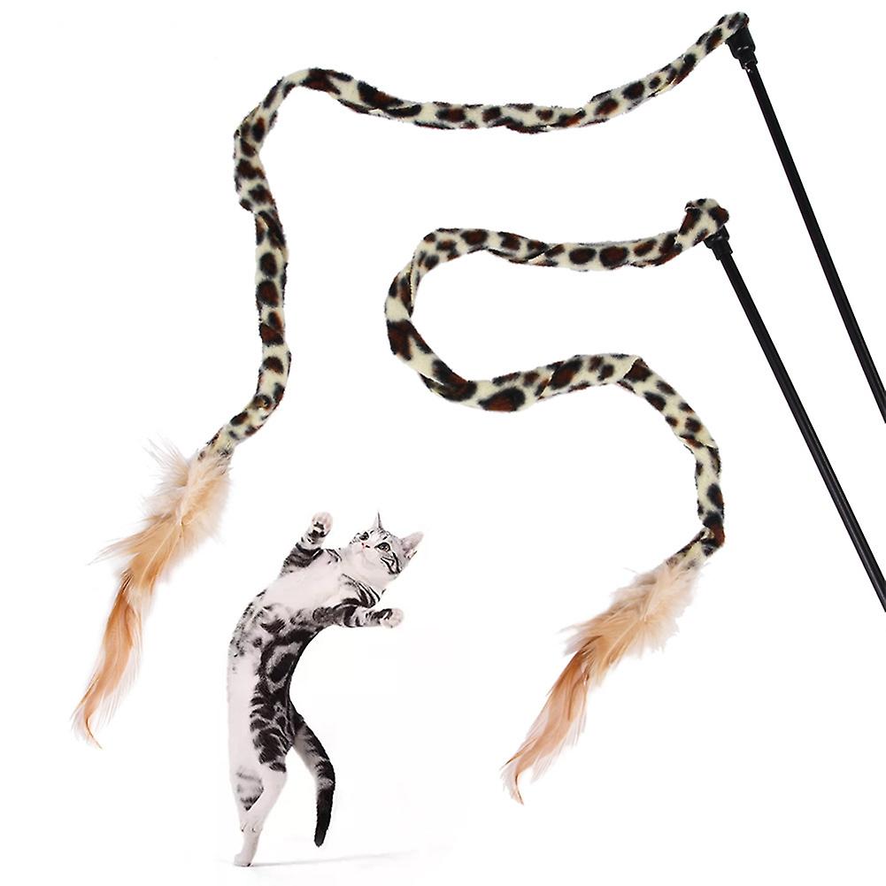 Leopard Feather Cat Teaser Stick for Interactive Play, Durable Material, 36-Inch Long, Ideal for All Cat Breeds