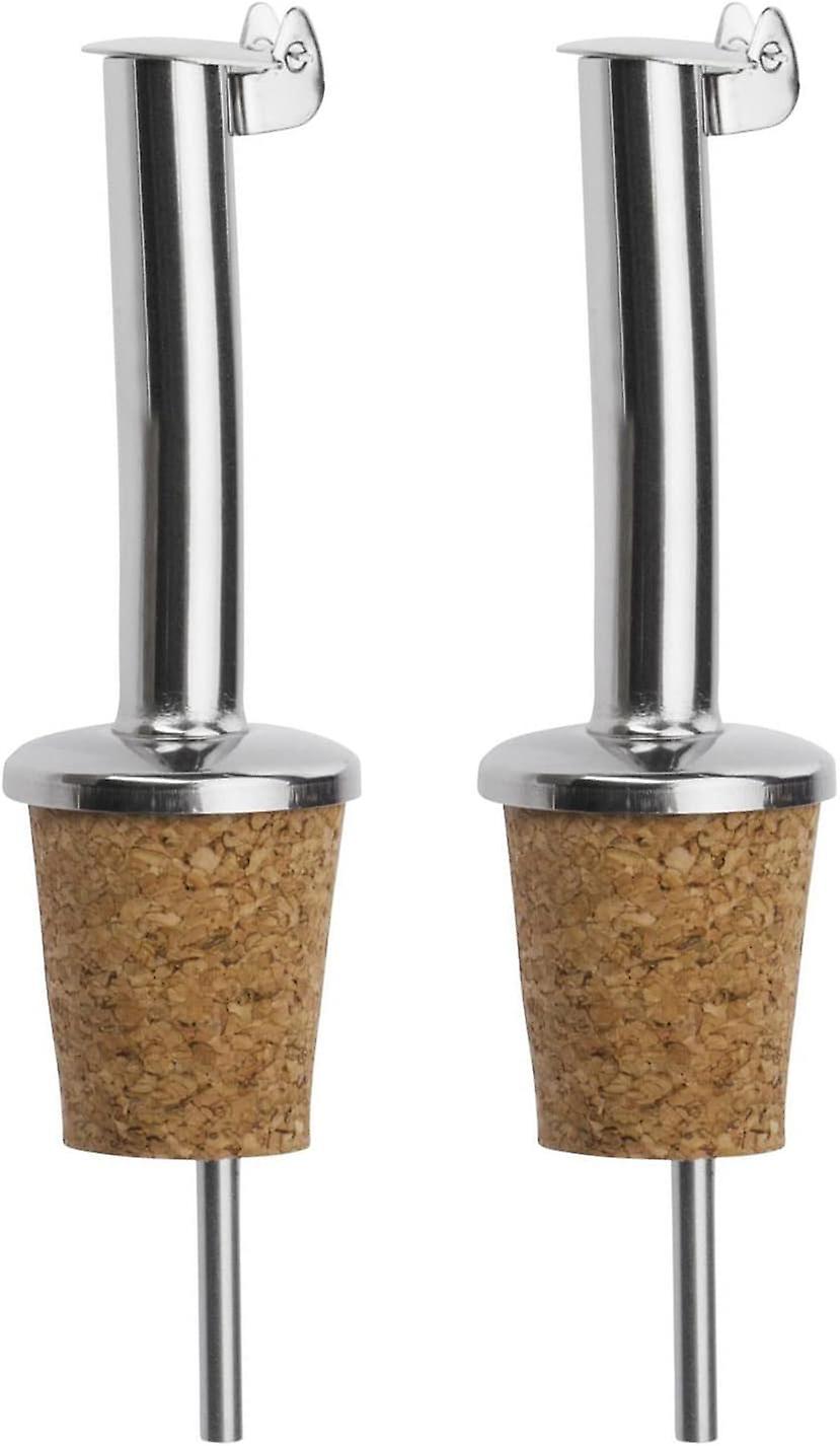2 Pouring Spouts for Spirits/Oil/Vinegar for Bottles, with Valve, with Air Tube, Metal/Stainless Ste