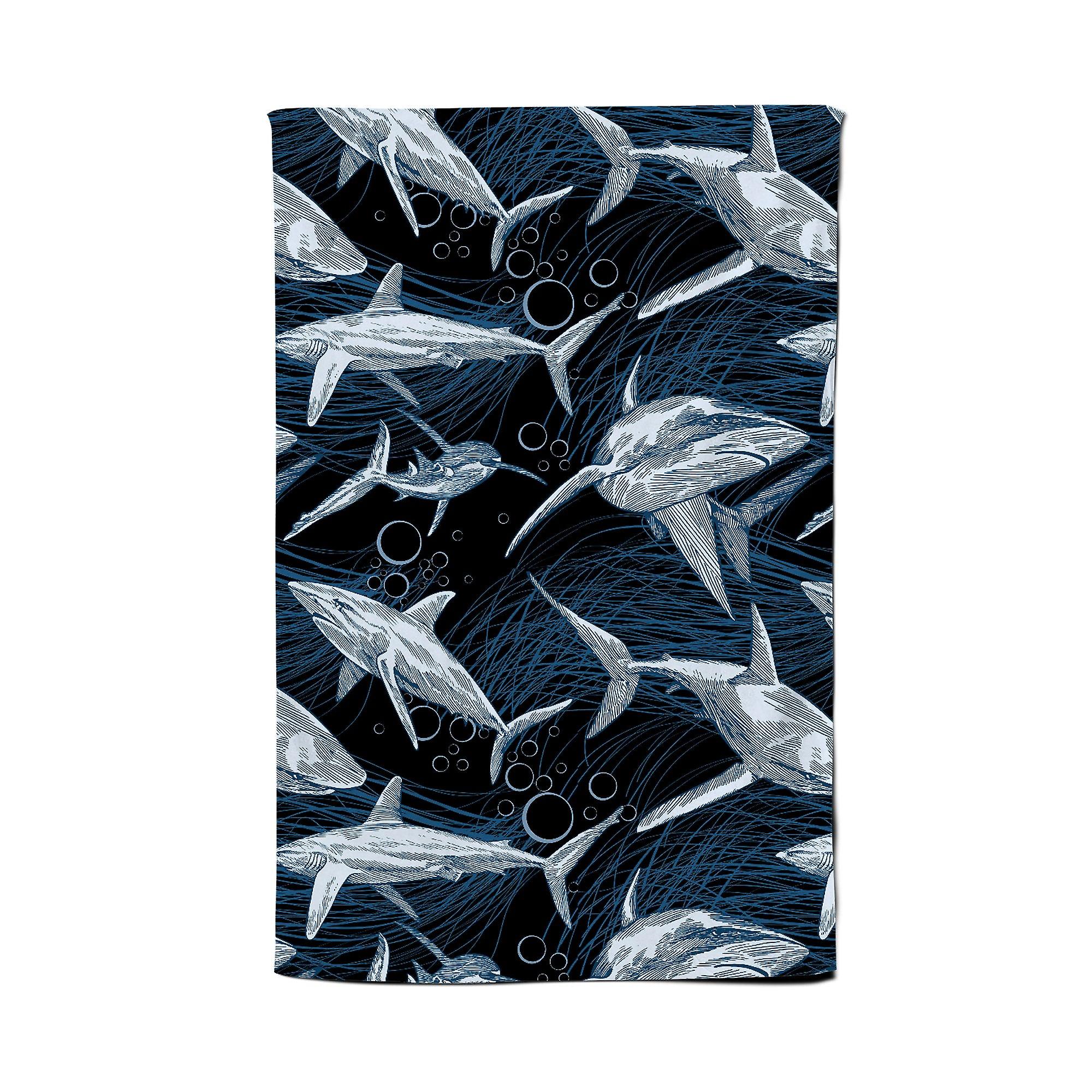 Hand Drawn Shark Pattern Tea Towel