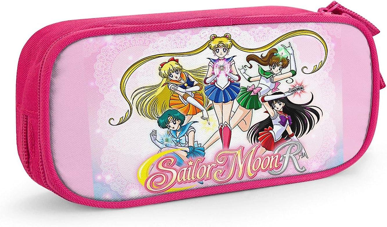 Sailor-Moon مقلمة حقيبة قلم يابانية أنيمي ذات سعة كبيرة مع أكياس قلم رصاص مقاومة للأوساخ بسحاب لللوازم المكتبية المدرسية - وردي 5 SAOE010971