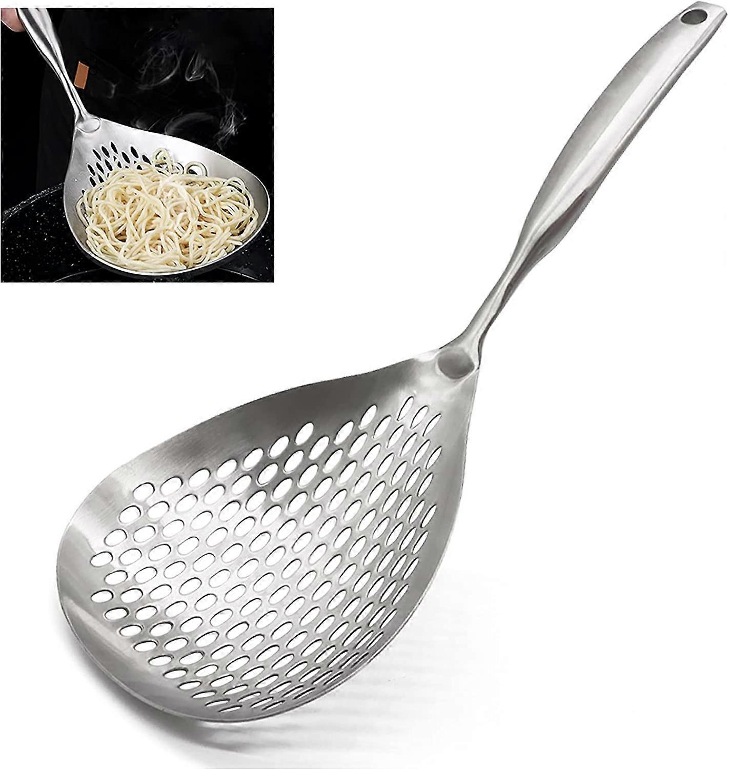 Stainless steel colander with skimmer spoon