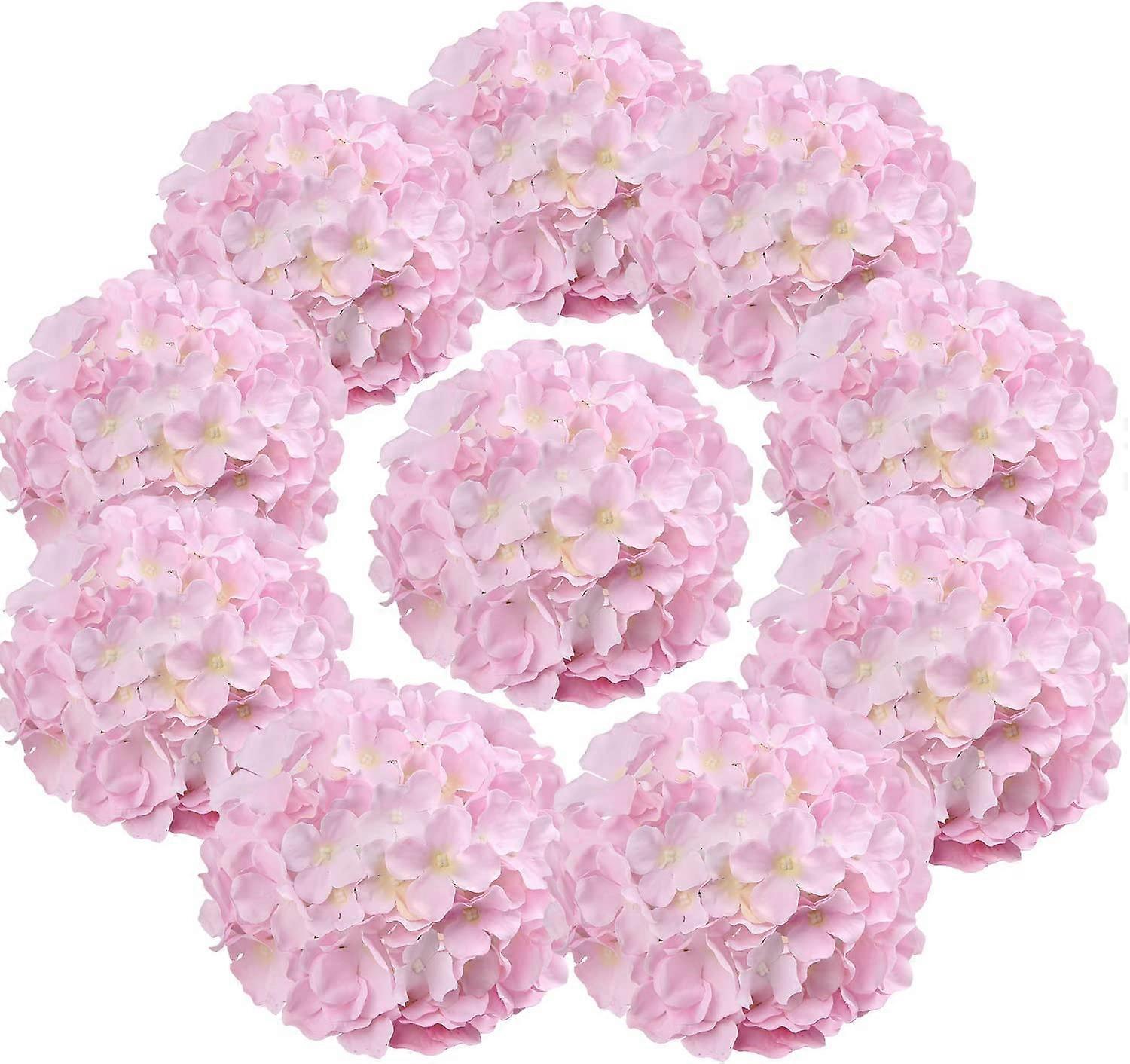 Silk Hydrangea Heads Artificial Flowers with Stems 10 Pcs (Pink)