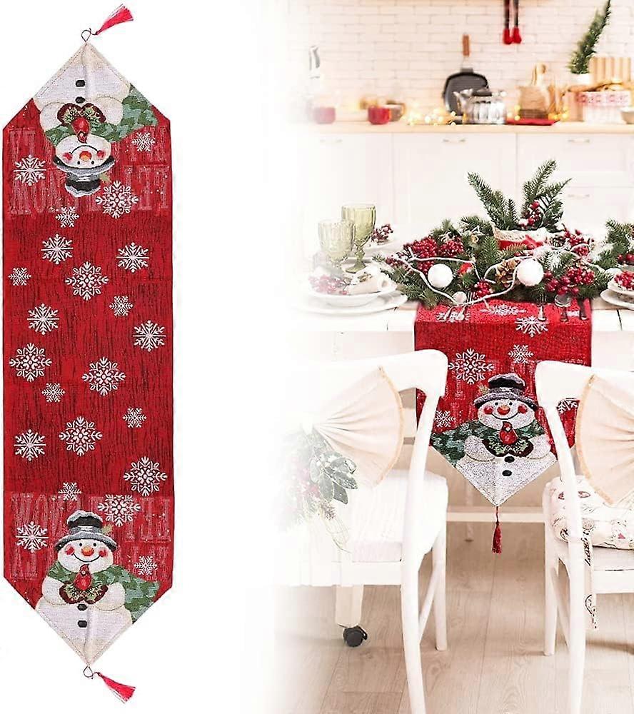 Christmas Table Runner 32*180cm Tablecloth Washable Christmas Dinner Table Runner Red Table Runner Christmas Tablecloths Rectangular Snowman Shape for