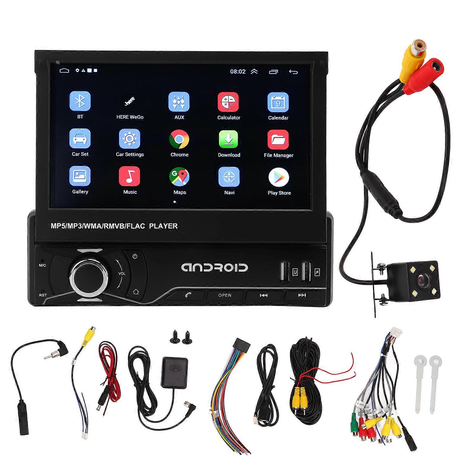 7 Inch Single Din Car Radio Foldable Touch Screen Navigation Handsfree Calls with Reversing Camera 2+32GB E2U712
