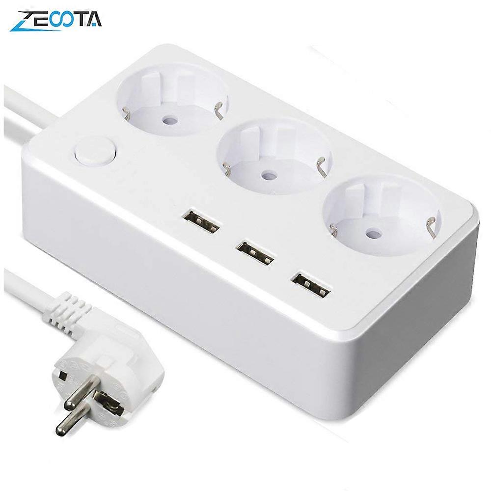 Office Power Strip USB Switchable Adapter Plug 3 Way EU Multiple Sockets With USB Charging Ports 1.5m Extension Cord