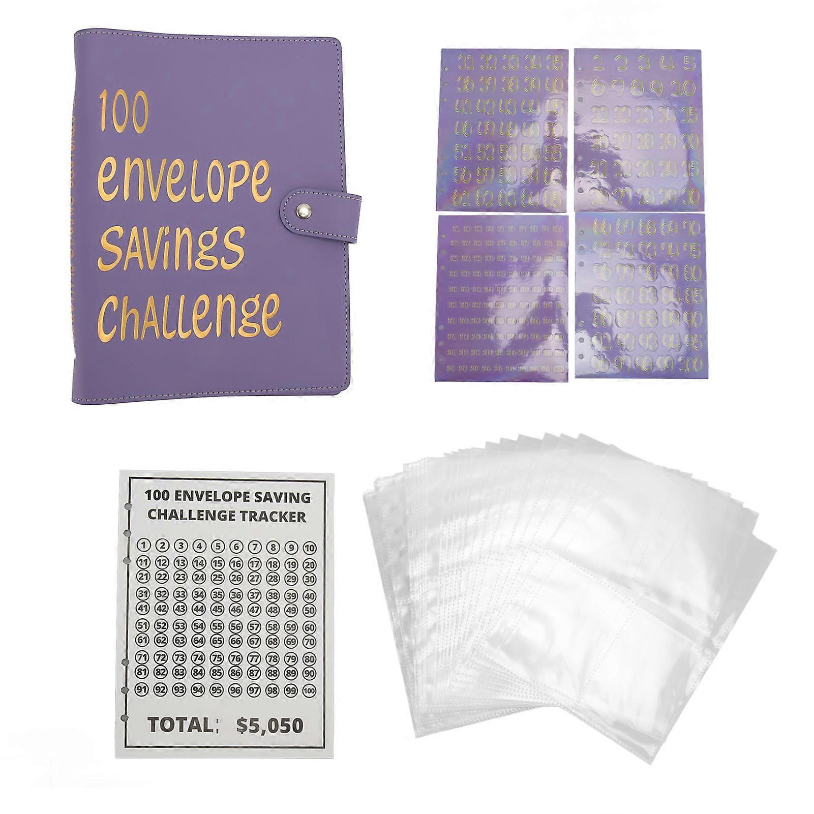 Argent Économie Classeur Imperméable PU Cuir A5 Budget Classeur avec 100 Enveloppe d’Argent pour Enfants Adultes Violet