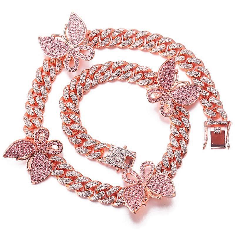 12mm Miami Cuban Link Chain Butterfly Rappers Necklace Cubic Zirconic Choker Chain with Removable Butterfly Charm 20inch