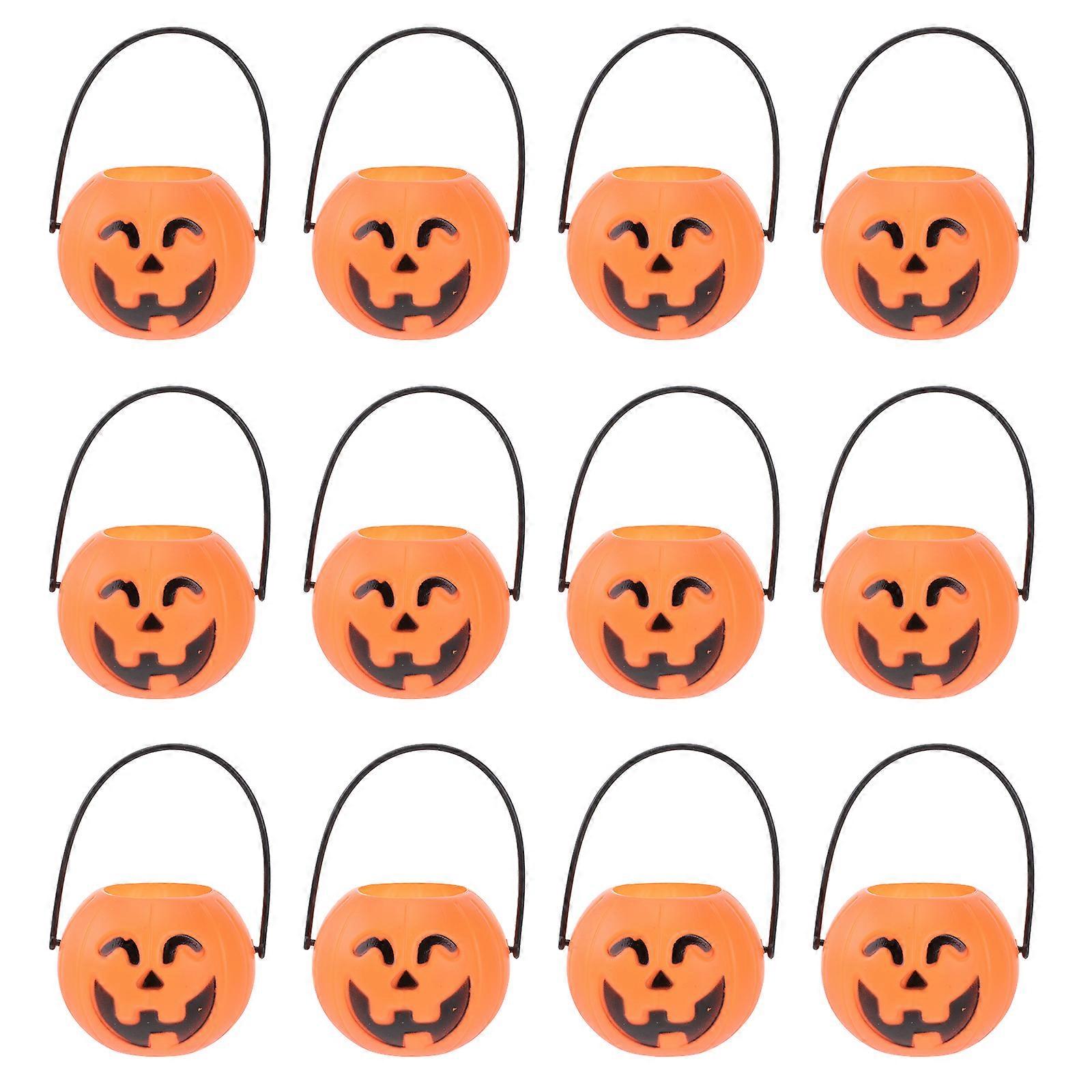 12 Pcs Halloween Portable Pumpkin Bucket Children Trick or Treat Pumpkin Candy Pail Holder Smiling Eyes