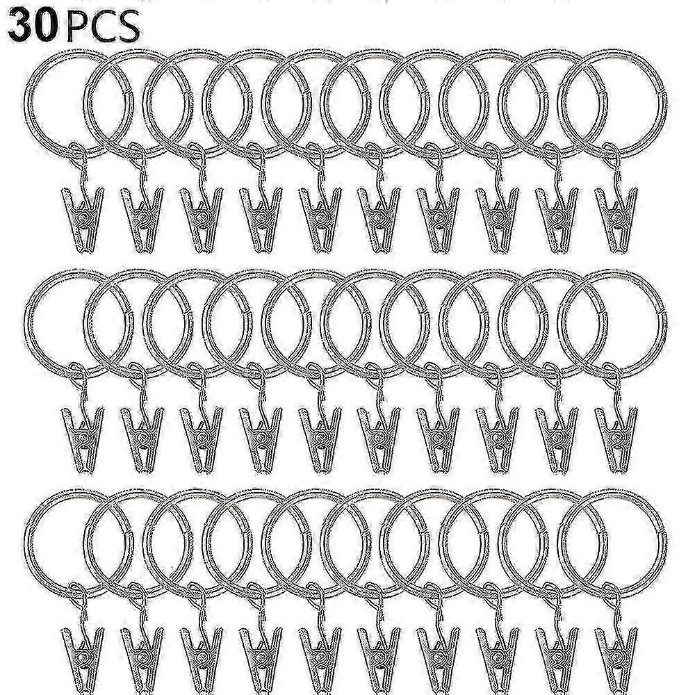 30 Pcs Curtain Rings With Clips, Strong Drapery Clips Hooks On Tension
