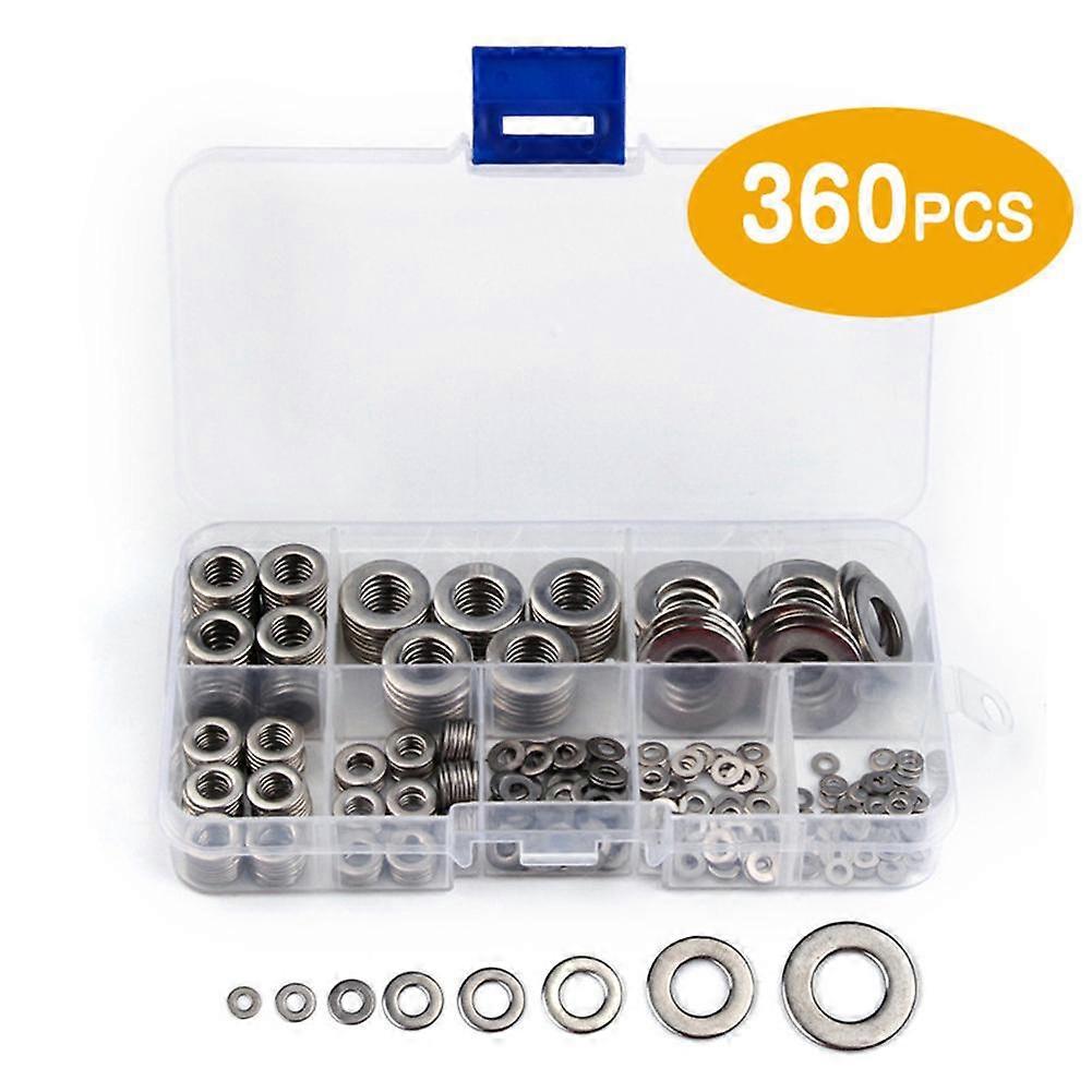 360PCS/ Set Car Copper Alloy Flat Washers 8 Sizes Durable Washers Gasket Assortment Set Tools Car Accessories