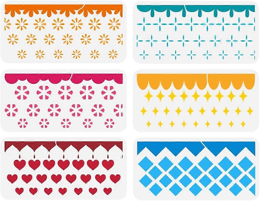 6PCS Drawer Side Pattern Painting Stencil 11.8x5.9inch Geometric Border Template Decorative Floral Stencil for Painting on Wall Wood Floor Tile Canvas