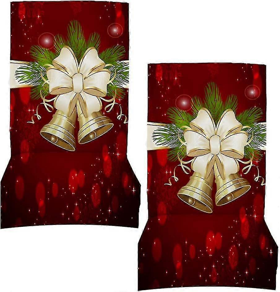 Christmas Chair Cover Xmas Christmas Bell Chair Protective Seat Cover Stretch Slipcover Christmas Living Room Kitchen Chair Decorations(red)(2pcs)