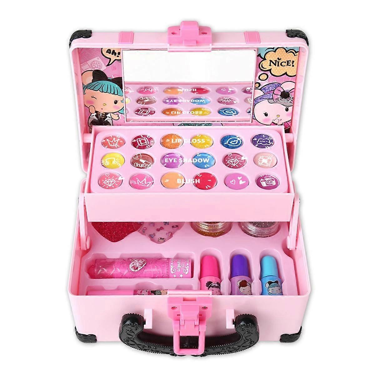 Kids Makeup Kit for Girl Cosmetic Toy Beauty Set Lipstick Eye Shadow with Portable Makeup Box Makeup Toy Set for Kids