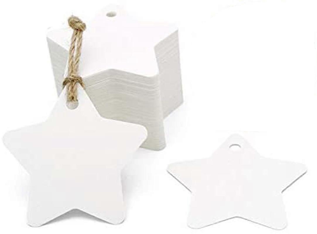 (NEWPATTERN)200 Pcs Star Gift Tags, 6Cm Black Paper Tags For Wedding Party