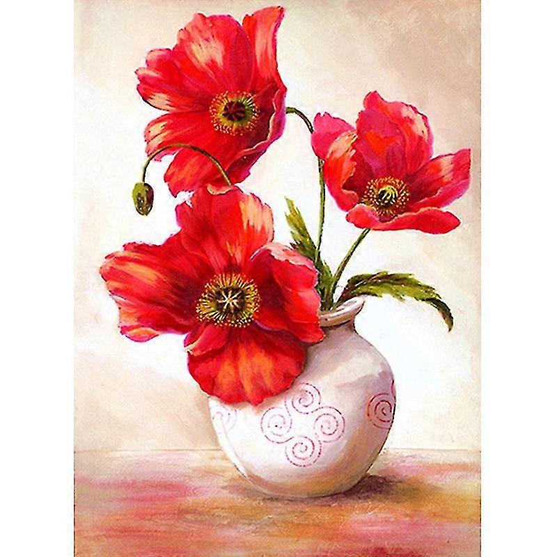 5d Diy Diamond Painting Poppy Flower In The Vase Cross Stitch Embroidery Handmade Decorative Painting Rhinestone Holiday Gift