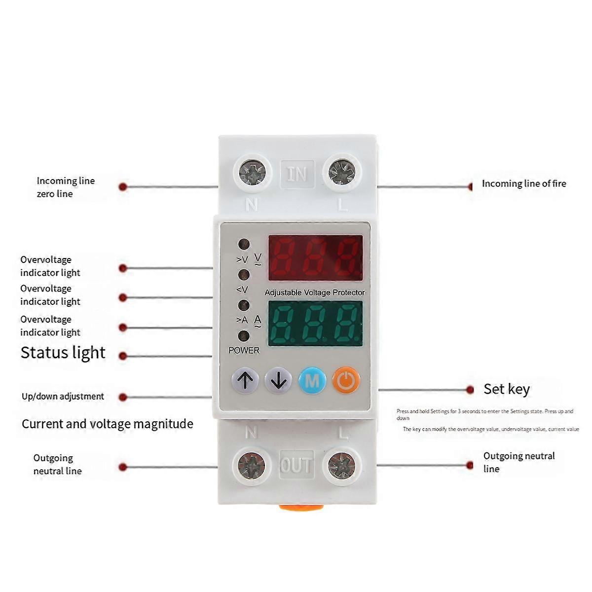 DIN-63AVAP Overvoltage Undervoltage Protector Self-returning Voltage Overload Current Limiting Auto