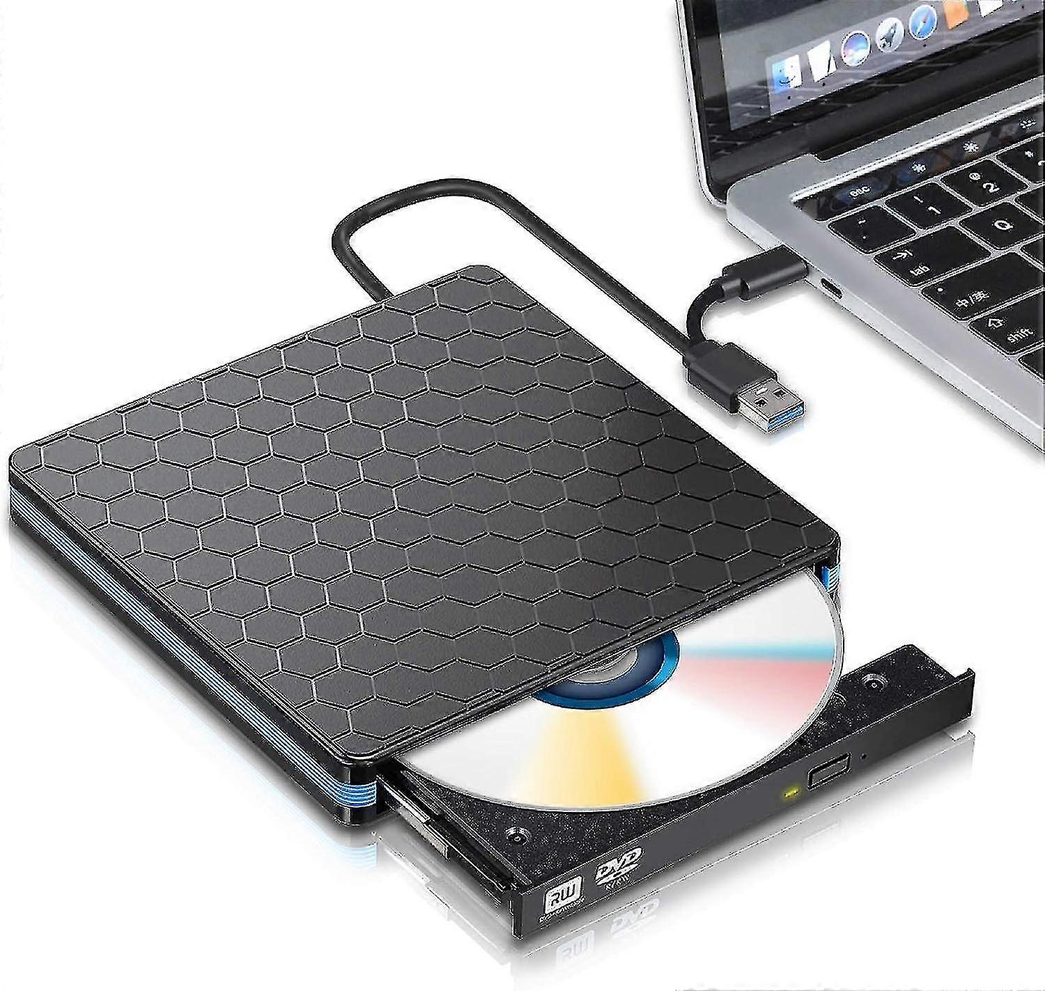 External Dvd Drive, Usb 3.0 Type C Cd Drive, Dual Port Dvd Player, Portable Optical Burner Writer Rewriter, High Speed Data Transfer