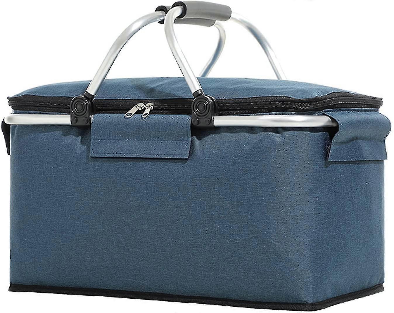foldable picnic baskets, 4 person picnic hamper with waterproof lining, collapsible shopping hamper cooler bag(navy)