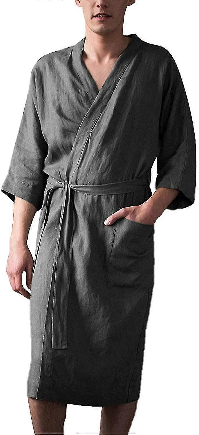 Men's Bathrobe Pajama,bathrobe With Pockets Tie Belt Linen Robe,4xl