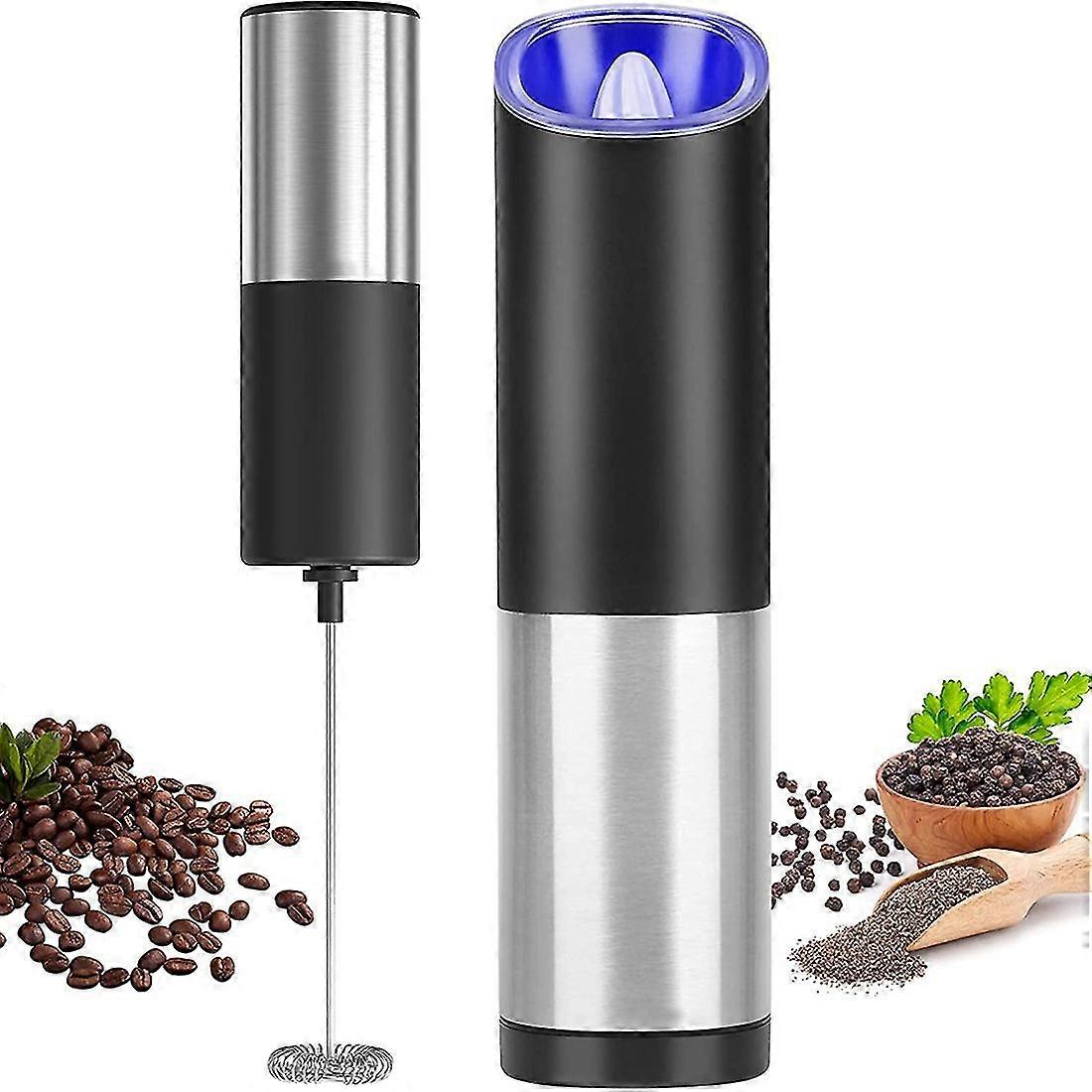 Handheld Milk Frother And Gravity Electric Pepper Grinder Set,for Lattes, Cappuccino, Matcha, Hot C