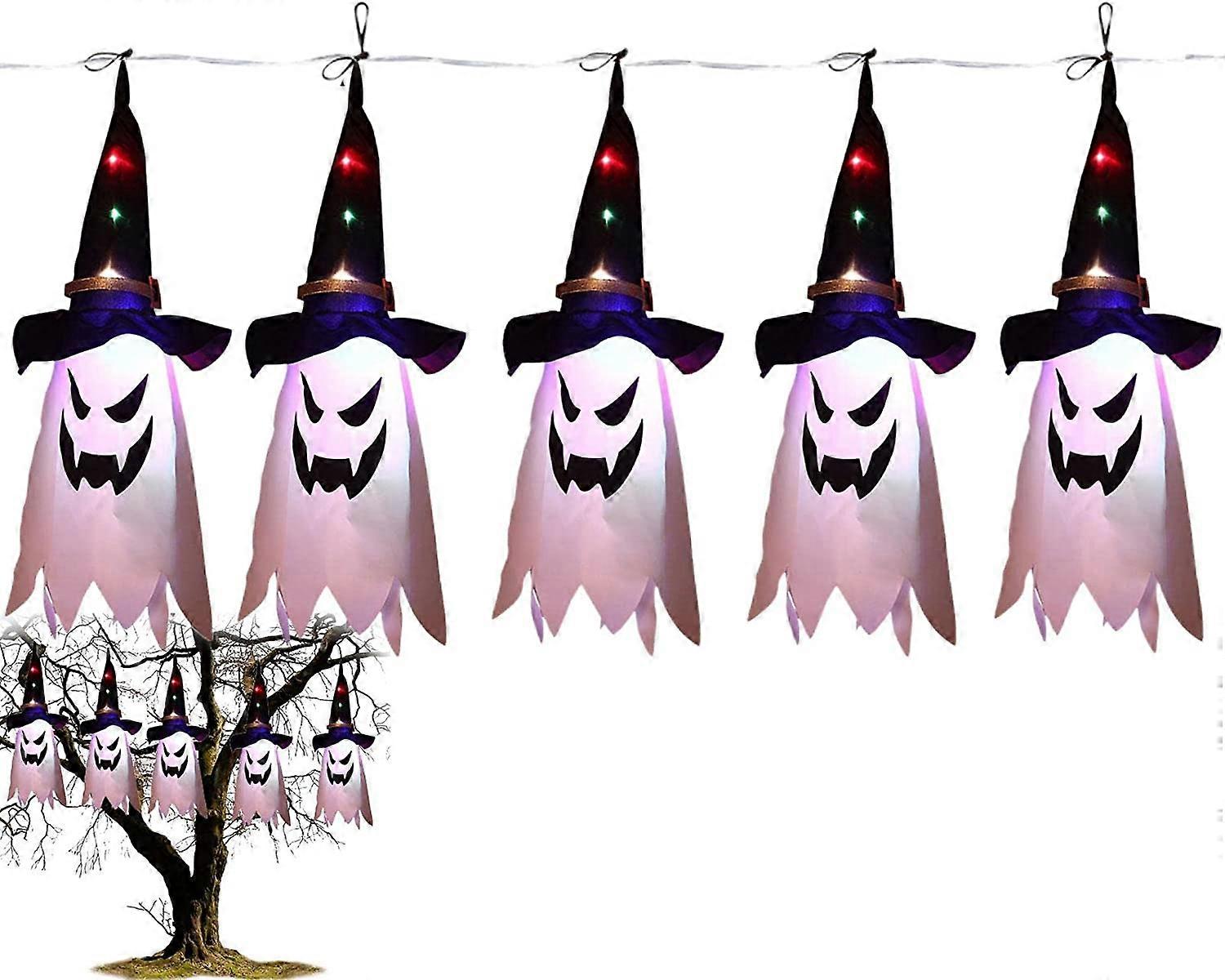Pcs Halloween Ghost Socks - 5pcs/Set Colorful LED Hanging Ghost Windsock - IP44 Waterproof Outdoor Lightweight Windproof Sock Battery Operated with 3m