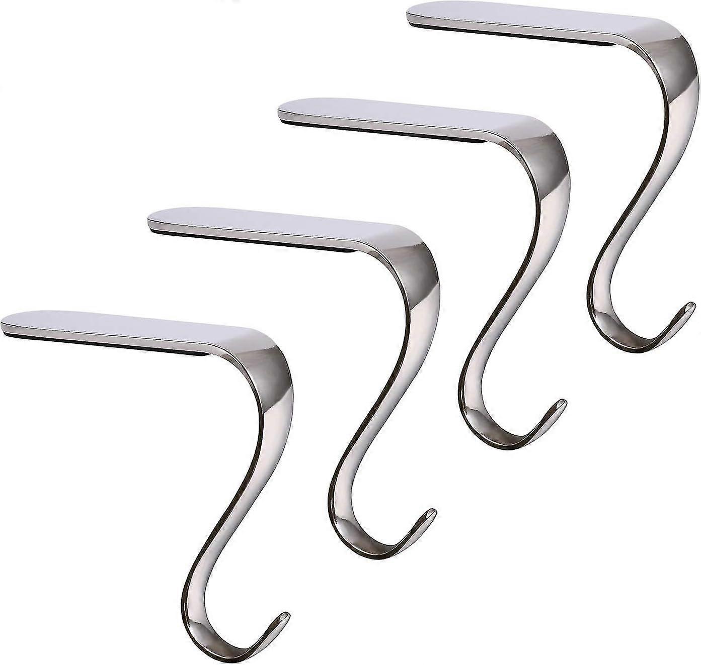 Christmas Stocking Holders Xmas Fireplace Hanger Hooks Holiday Mantel Garland Clips Metal Grips Set Of 4 (silver)