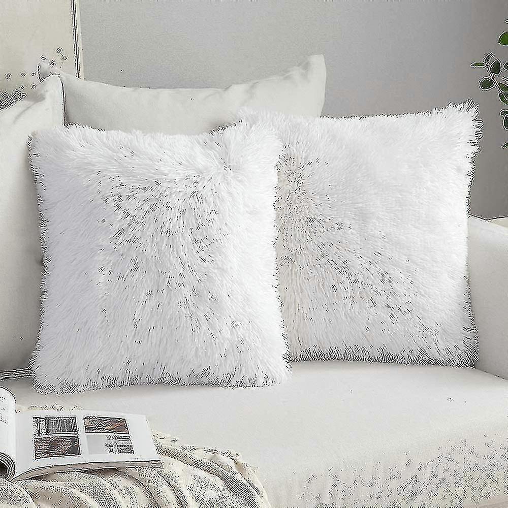 2 piece set of fluffy faux fur cushion soft pillowcase 43x43 cm