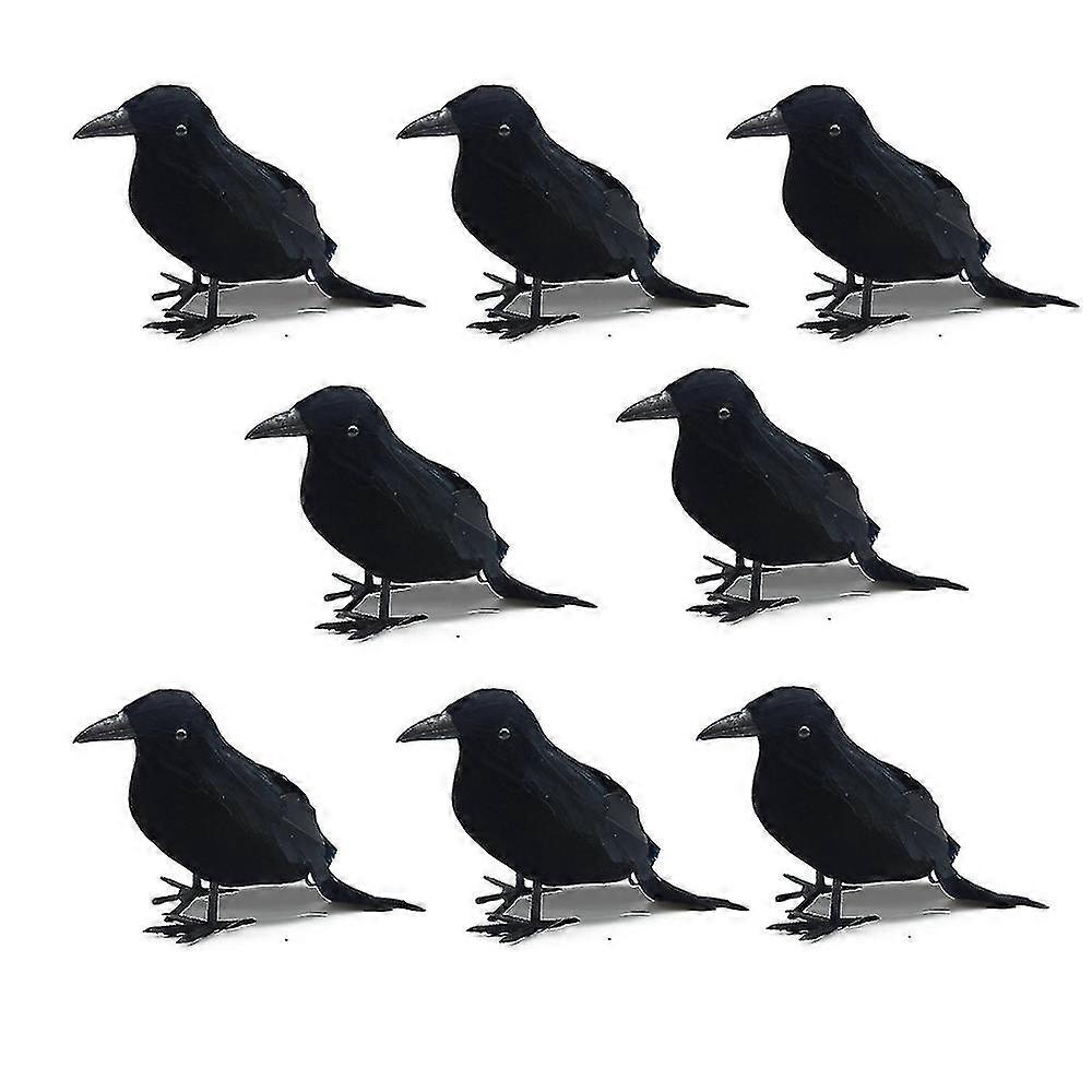 Halloween Black Feathered Crows 8 Pack