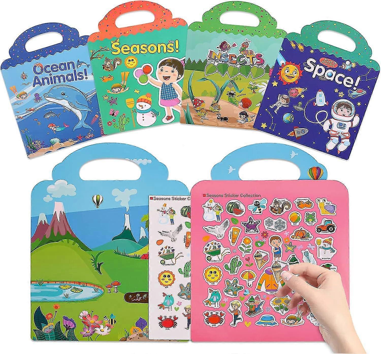 كتاب ملصقات ثابت قابل لإعادة الاستخدام للأطفال ، مجموعة من 4 ملصقات ل 3 4 5 6 سنوات من العمر بنين بنات ، أنشطة التعلم في مرحلة ما قبل المدرسة هدايا الأطفال الصغار عيد ميلاد عيد الميلاد