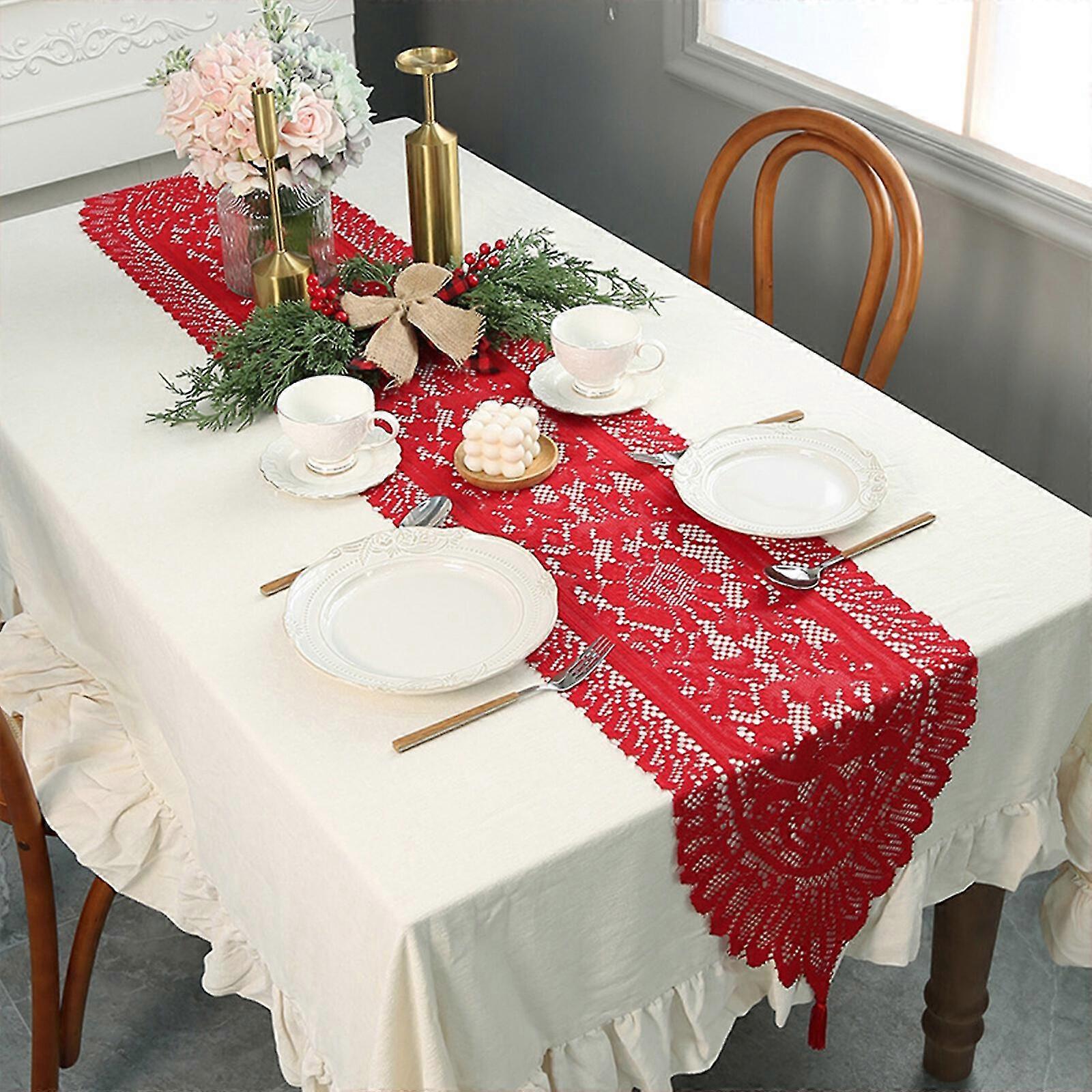 Knitted Christmas Table Runner, Soft And Romantic, 33x183cm, Ideal For Special Occasions,Red