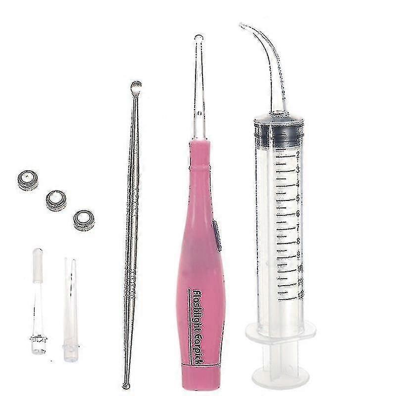 1set Tonsil Stone Remover Tools Kit Ear Wax Remover Led Light With 3 Tips Earpick 12cc Irrigator Syringe Clean Care Tool