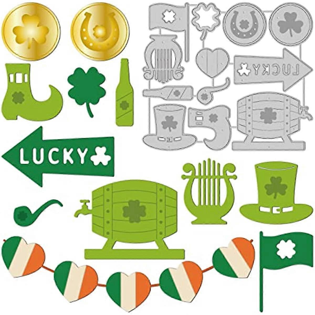 St. Patrick's Day Theme Cutting Dies Gold Coin Lucky Grass Carbon Steel Die Cuts for DIY Crafting Hat Embossing Stencil Template for Card Making Scrap