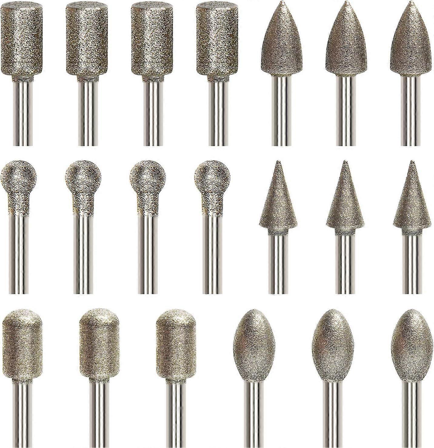 20 Pcs Diamond Rotary Burr Set, Engraving Bit Set with 3mm (1/8") Shank, Diamond Coated Drill Bit for Rotary Tool Grinding, Polishing, DIY Engraving, 