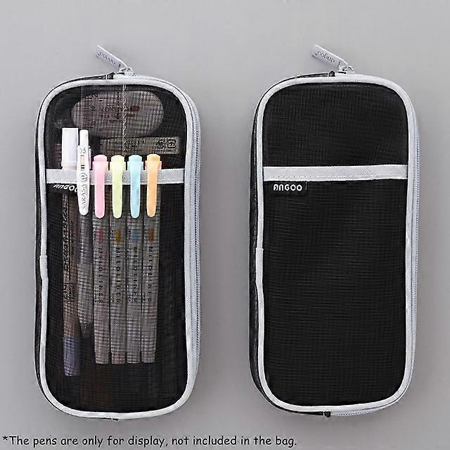 Angoo Transparent Mesh Pencil Case Pen Bag High Quality Ice Cream Color Storage Pouch Organize Grey Black