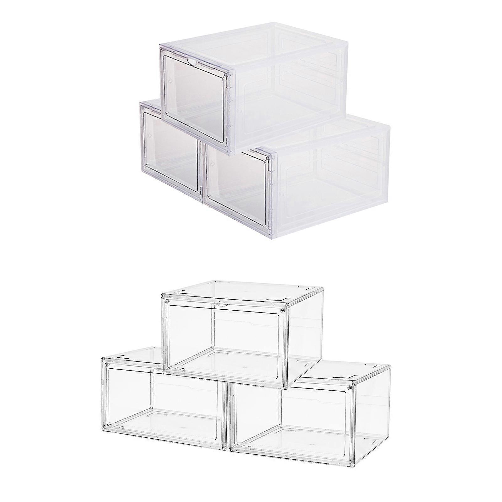3pcs Stackable Shoe Storage Sneaker Display Case Drop Side/Front Magnetic Shoe Box,100% New