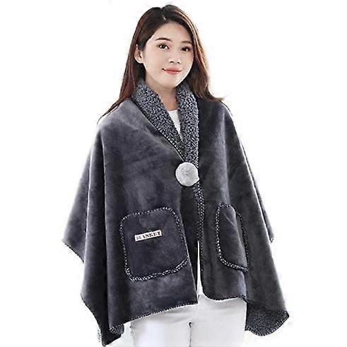 Women Winter Flannel Shawl Blanket with Pocket for Home Office