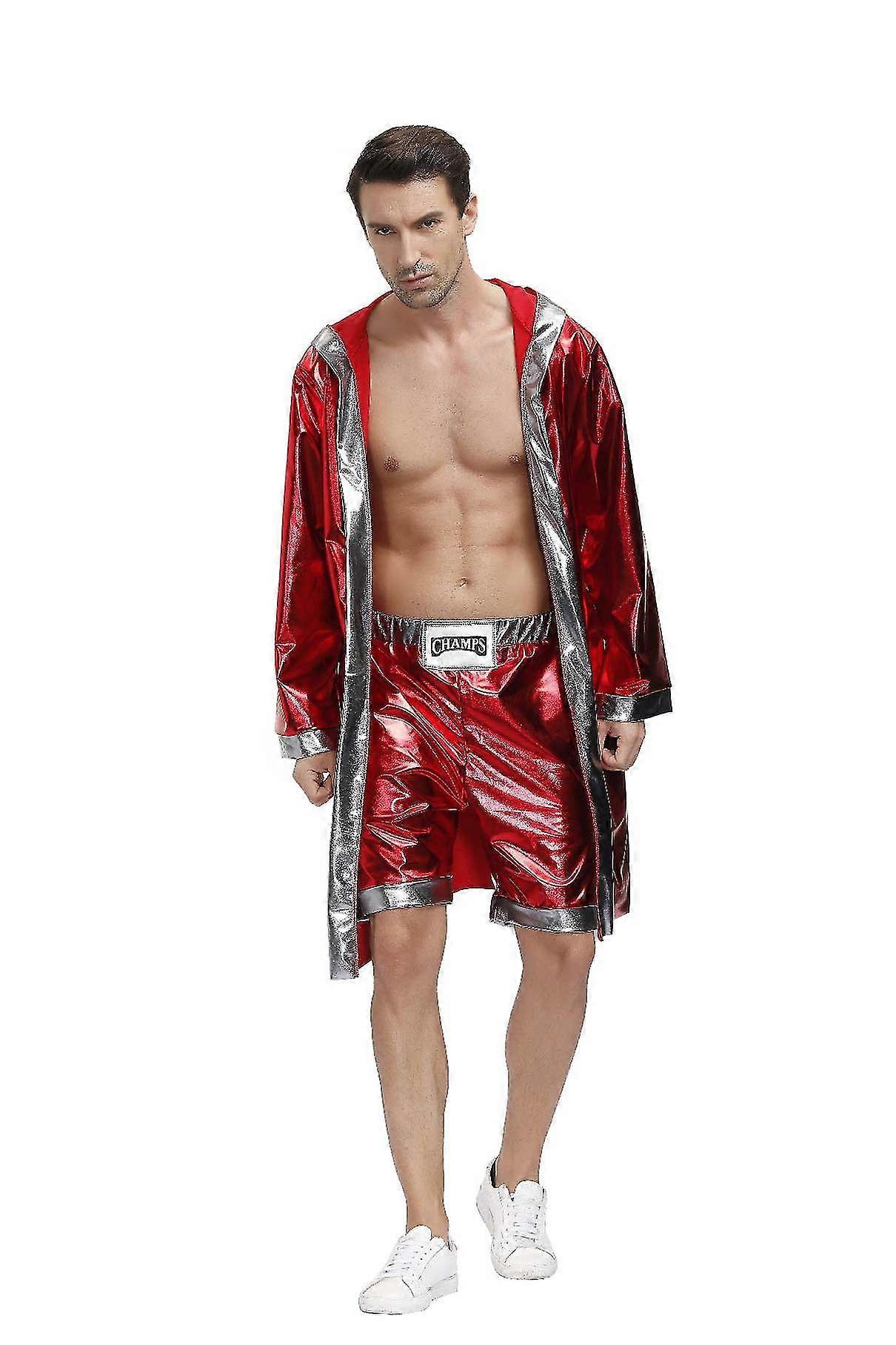 Adults Red Boxer Uniform Sexy Boxing Costumes Carnival Halloween Party Couple Cosplay Clothes Hooded Cloak Robe Shorts Set