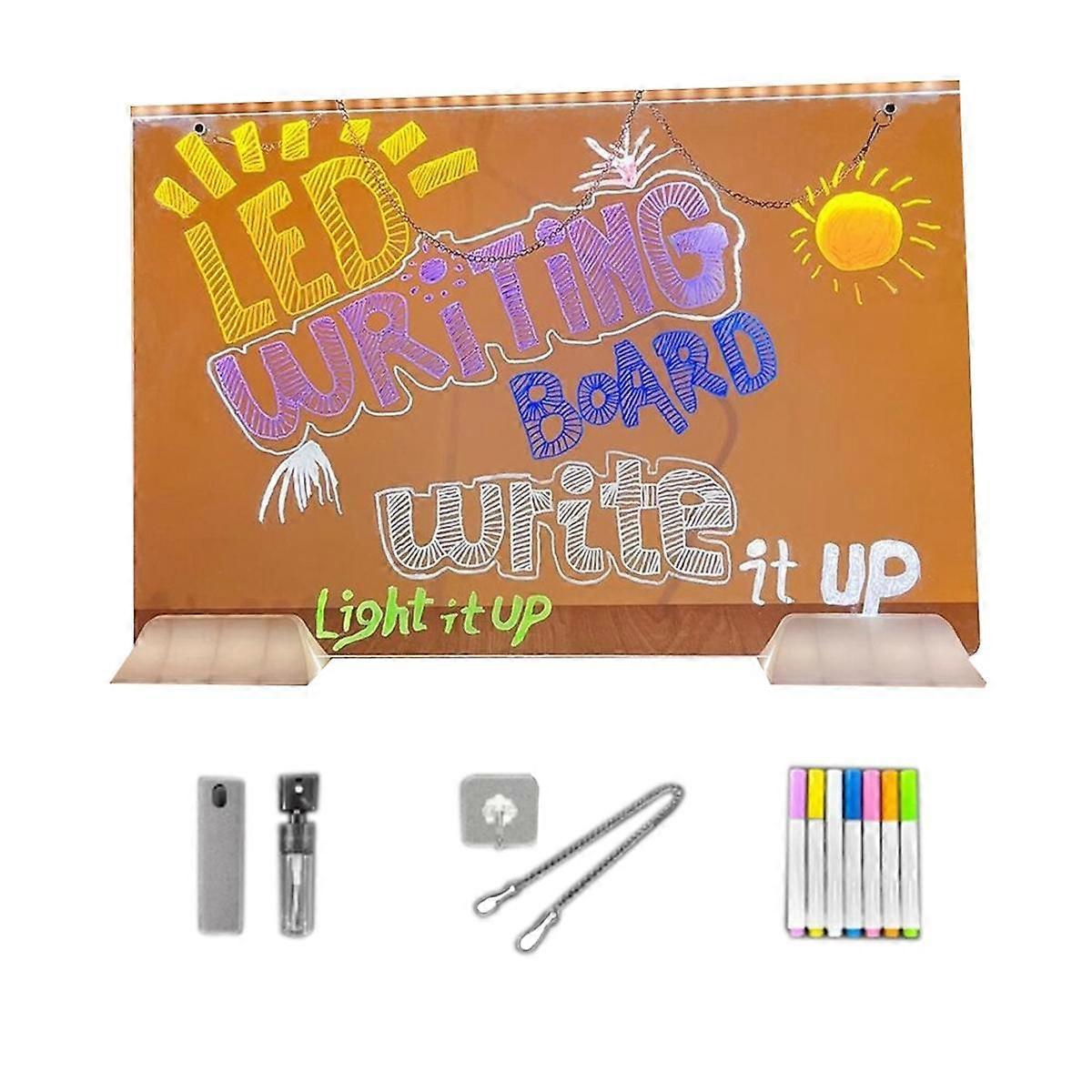 Can Be Hung Colorful 7Colors LED Dry-Erase Note Board Acrylic Message Board with Stand USB Power Rewritable Night Light