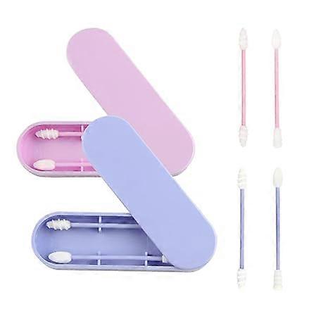 Cotton Swabs 2 Pack Portable Silicone Swab Cleanable Double-Tipped Ear Cleaning Cosmetic Cotton Buds Sticks Travel Makeup